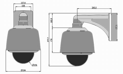 Размеры камеры видеонаблюдения VPD370WD-O